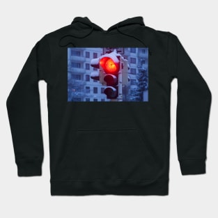 Traffic lights, traffic lights, snow, winter, dusk, evening Hoodie